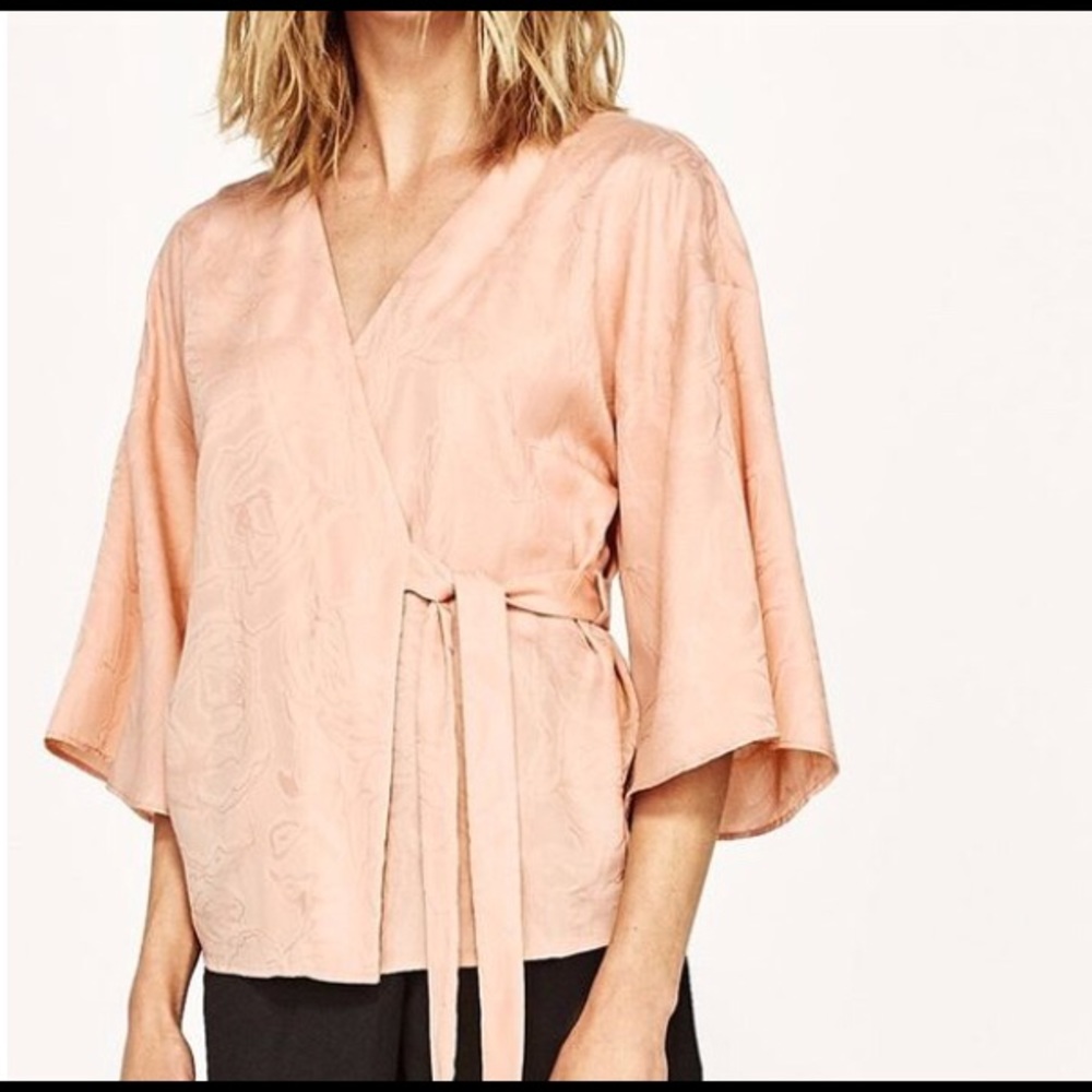Zara Light Pink Jacquard Kimono Blouse